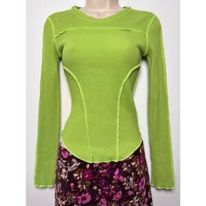 Urban Outfitters Lime Green Waffle Knit Thermal Top Size XS
